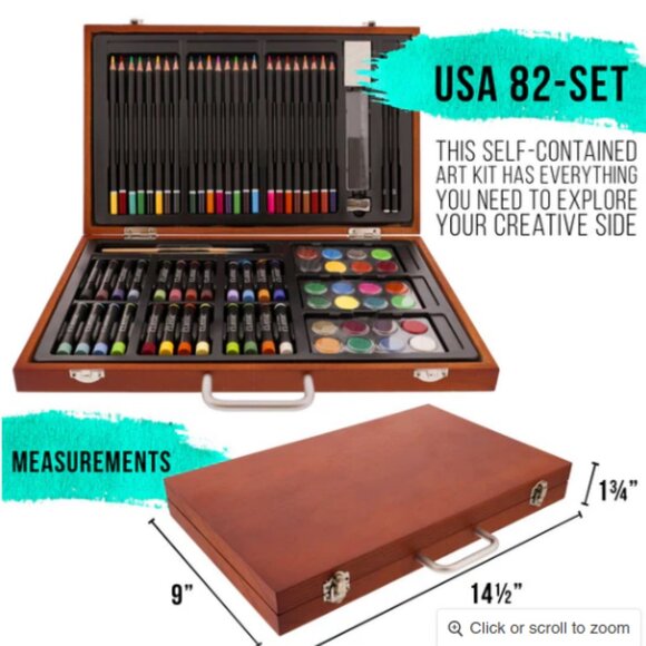 82 Piece-Deluxe Art Creativity Set in Wooden Case with 2 Drawing Pads - Picture 4 of 6